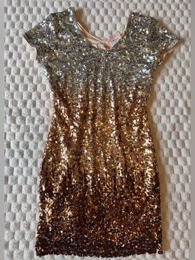 Sequin Ombre Mini Dress - Silver to Gold